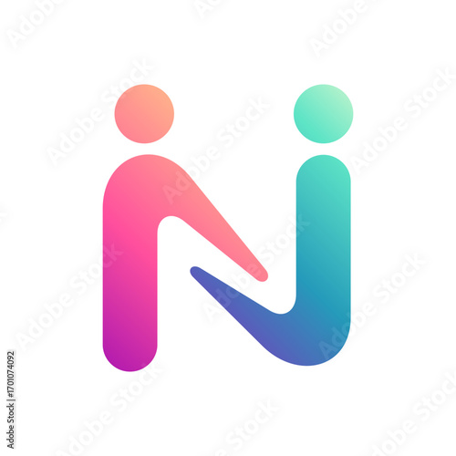 people logo icon vector with letter N element in flat style design