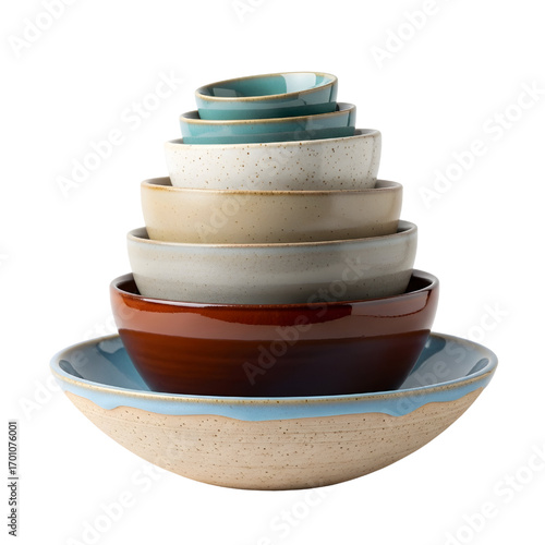 Stacked Ceramic Bowls isolated on white background