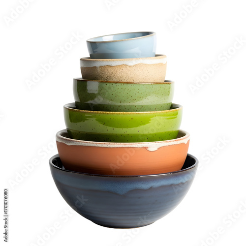 Stacked Ceramic Bowls isolated on white background
