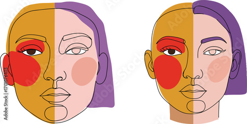 Artistic depiction of Facial Expression: A beautifully crafted illustration presents a striking split-face design.