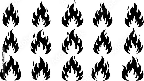 Eight black flame silhouettes fire icon