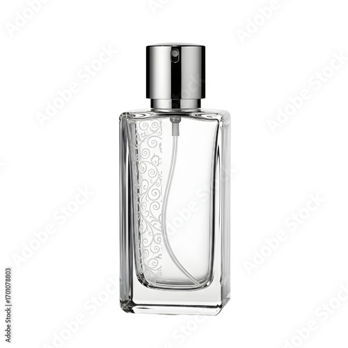 Empty perfume bottle isolated on white background