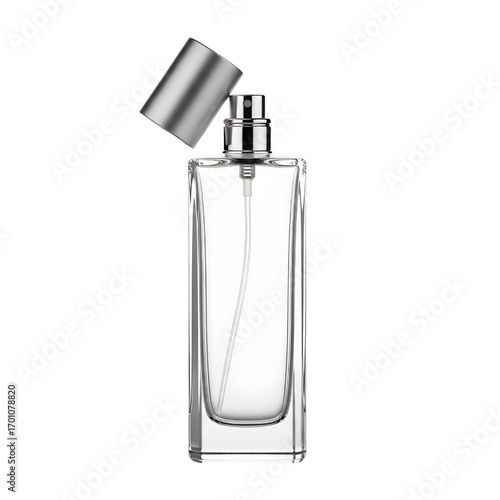Empty perfume bottle isolated on white background