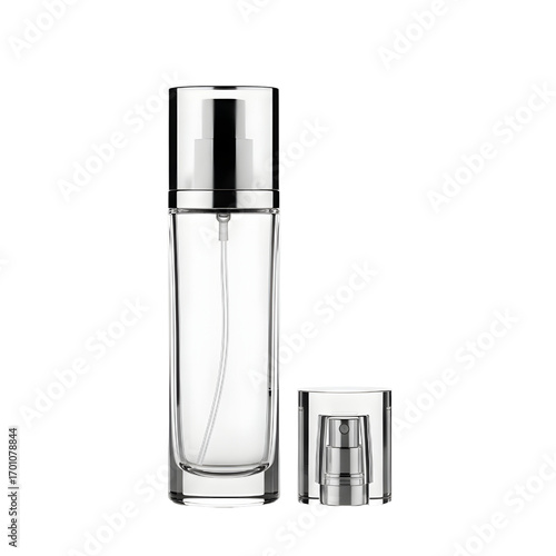 Empty perfume bottle isolated on white background