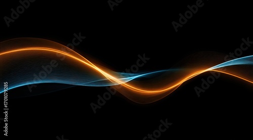 Abstract design of two intertwined, glowing, wavy lines in orange and blue against a black background