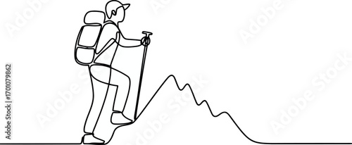 This simple yet elegant continuous line art drawing portrays a chef diligently mixing ingredients in a bowl, highlighting the fluid motion of cooking.