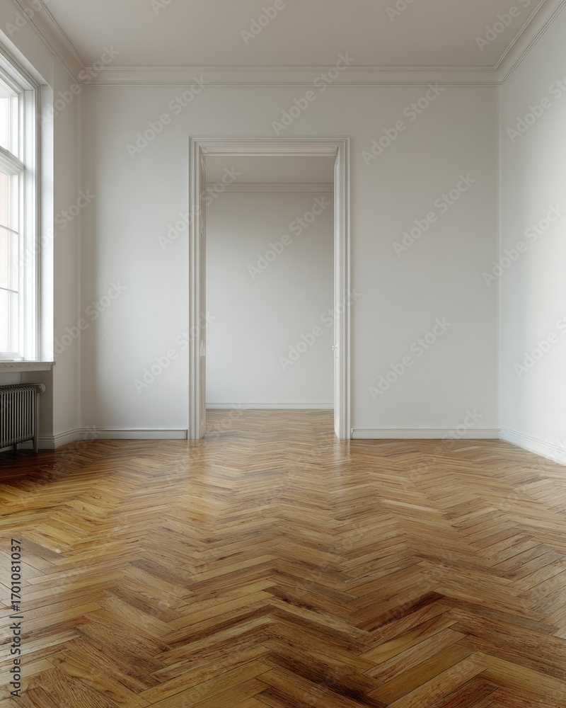 Obraz premium Empty room with herringbone parquet floor