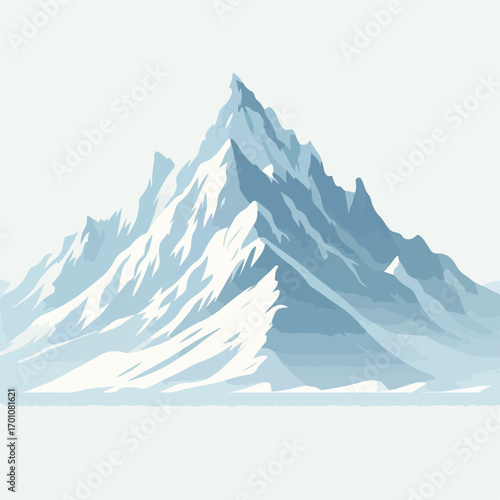Alaskan snowy mountains with a simple and minimalist flat design using a white background
