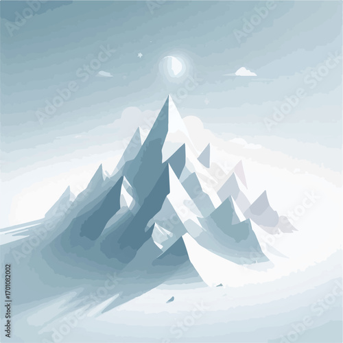 Alaskan snowy mountains with a simple and minimalist flat design using a white background