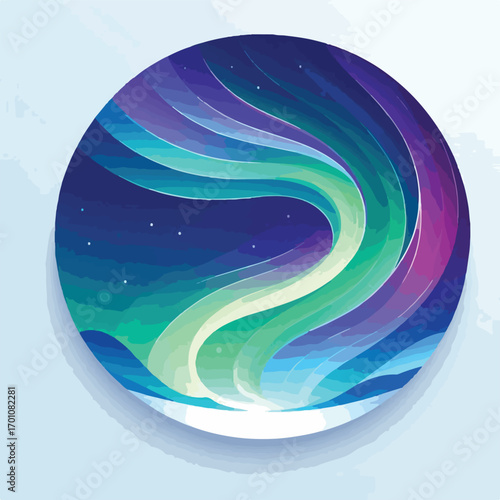 Aurora borealis with a simple and minimalist flat design using a white background