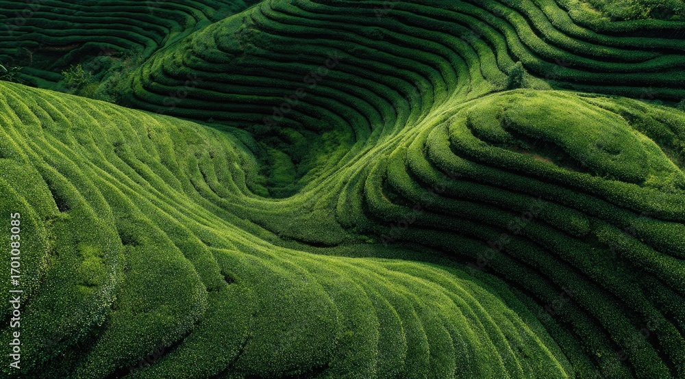 Fototapeta premium Lush green terraced tea fields