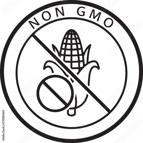 Non gmo symbol with corn and cross mark isolated on white background