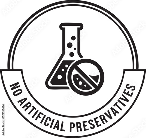 No artificial preservatives icon vector with flask and prohibition sign