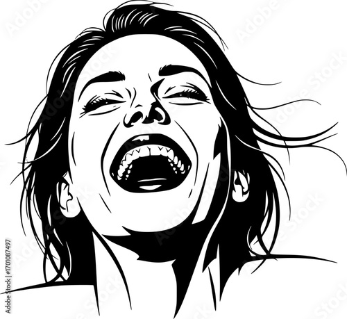 silhouette vector of Intense joyful laughter of a woman isolated on white background svg png