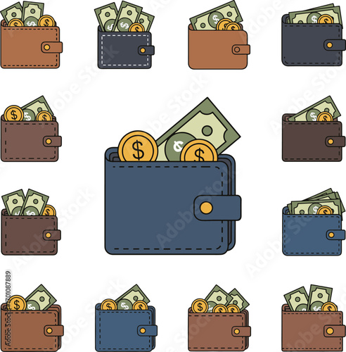 wallet vector Win cash enter to winner happy money throwing.