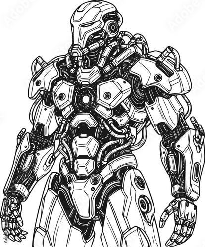 silhouette vector of Detailed artistic illustration of a robotic exoskeleton or cyber
 isolated on white background svg png