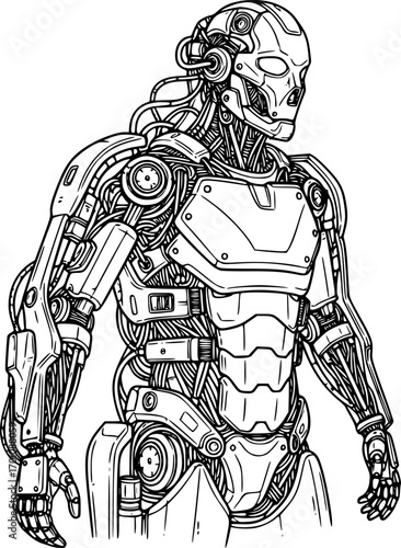 silhouette vector of Detailed artistic illustration of a robotic exoskeleton or cyber
 isolated on white background svg png