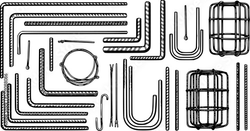 silhouette vector of Detailed illustration of rebar steel construction materials isolated on white background svg png