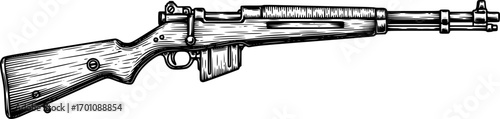 silhouette vector of  Detailed woodcut drawing of an M1 Garand rifle isolated on white background svg png
