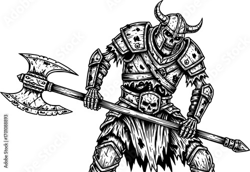 silhouette vector of Undead Warrior in Detailed Woodcut Style isolated on white background svg png