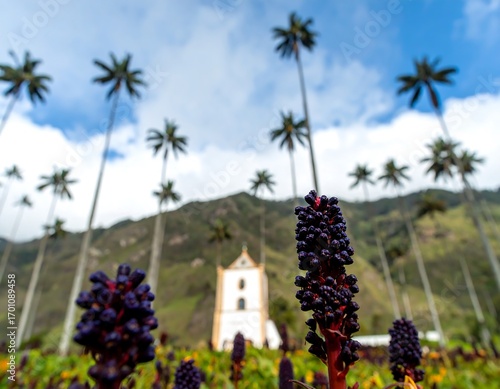 Tropical church with vibrant plants