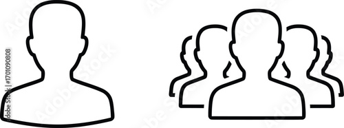 Simple line art icons representing single person and group of people abstract vector