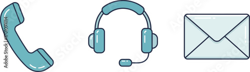 Contact icons telephone headset envelope representing communication customer service and messaging services vector