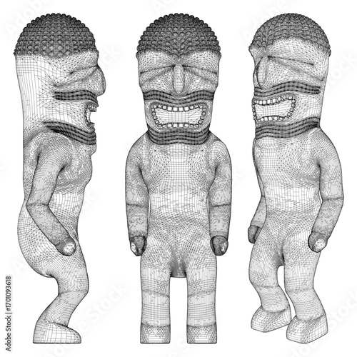 Hawaiian Tiki Statue Vector. Illustration of Picturesque Statuette Isolated on a White Background.