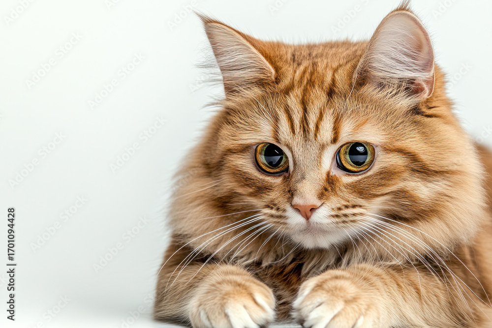 Close-up of a fluffy orange tabby cat with bright eyes, resting paws forward on a pale background, inviting curiosity and warmth in a soft, intimate portrait. Close-up of a fluffy orange tabby cat with bright eyes, resting paws forward on a pale background, inviting curiosity and warmth in a soft, intimate portrait.