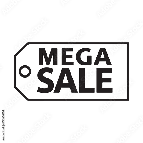 Bold black and white mega sale tag for retail promotions and discounts