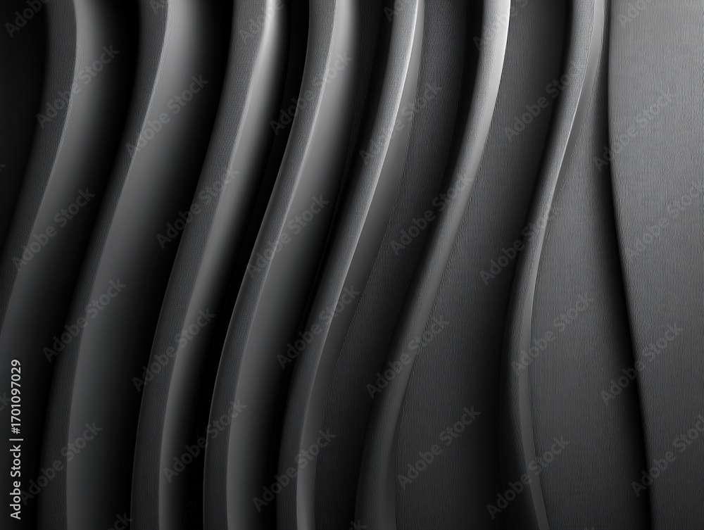 Obraz premium Black Wavy Fold Textured Pattern with Layered Depth, Modern Minimalist Light and Shadow Texture, Background Design Decorative Element