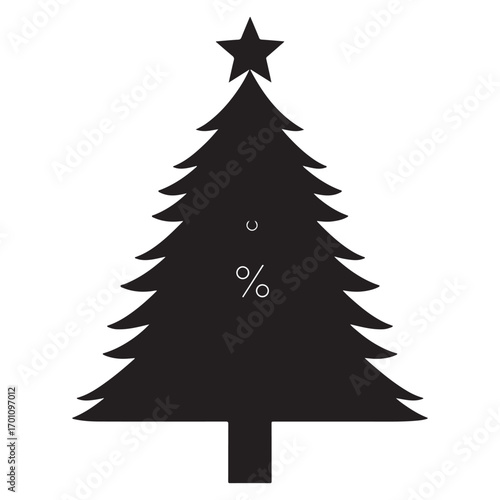 Classic black silhouette of a decorated christmas tree with a star topper