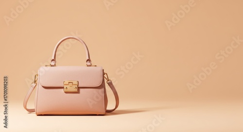 Elegant pink purse with gold hardware sits against a monochromatic backdrop, simple style