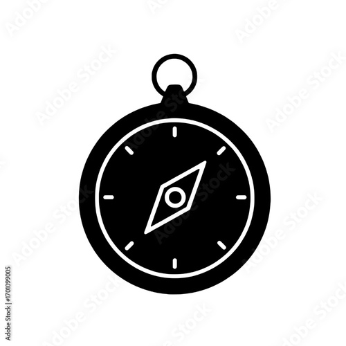 Simple compass direction tool glyph icon, a black vector symbol for adventure and travel concepts