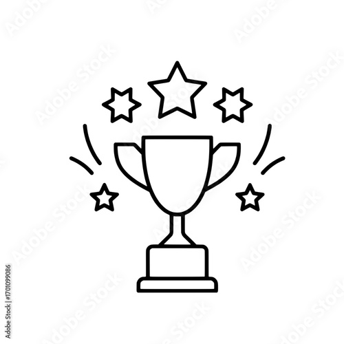 Champion trophy cup with stars outline icon for victory and success. A simple line art illustration of a winner's award