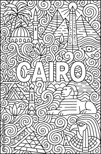 hand drawn vector illustration of cairo doodle art coloring page for kids line art