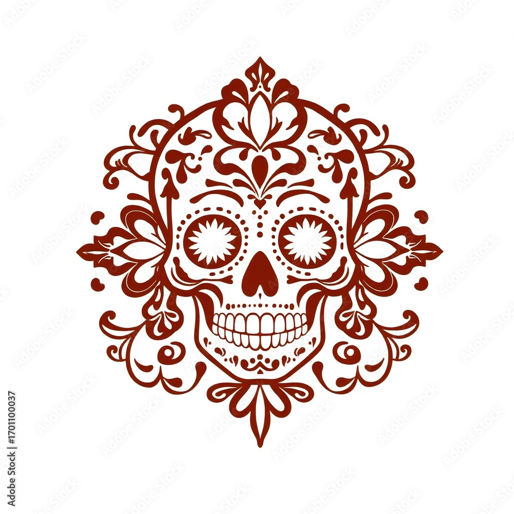 Fototapeta premium Ornate dia de los muertos sugar skull with floral embellishments