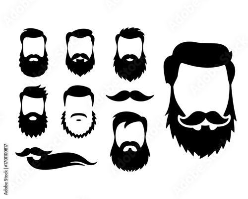 Collection of Men's Hair and Beard Style Silhouettes