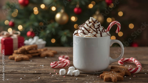 Wallpaper Mural Festive hot chocolate with marshmallows and candy Torontodigital.ca