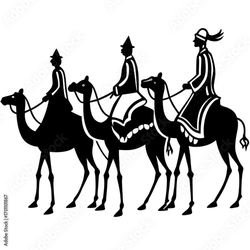 Nativity Three Kings on Camels Minimal Vector Illustration