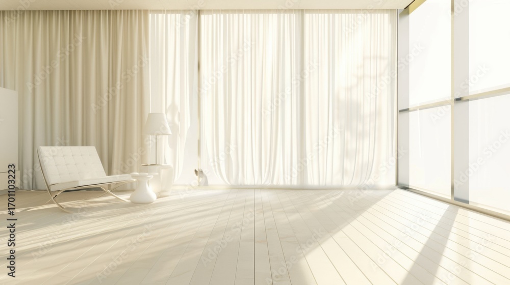 Fototapeta premium Luxury Living Room Interior Design: Cozy Home Space with Sofa, Armchair, Lamp & Wooden Furniture