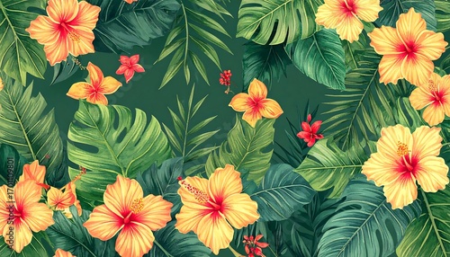 Tropical flower and leaf pattern