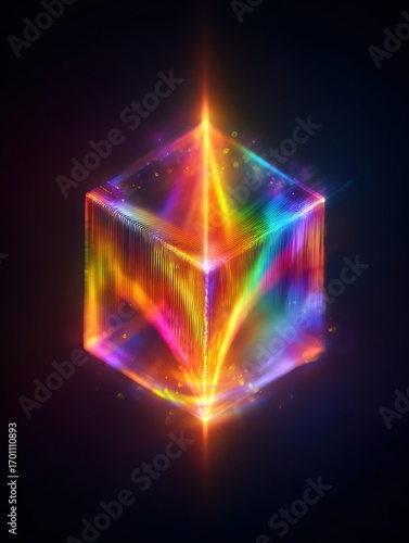 Wallpaper Mural Colorful Illuminated Cube With Vibrant Reflections in a Dark Background Torontodigital.ca