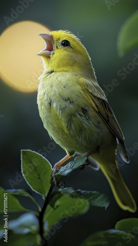 Wallpaper Mural Yellow bird singing on a branch Torontodigital.ca
