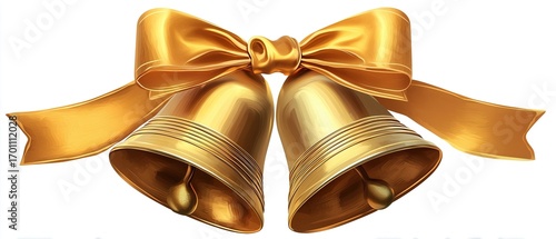 Golden christmas bells with elegant ribbon