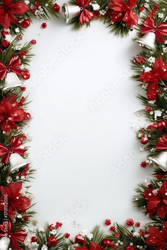Wallpaper Mural Festive holiday frame with red flowers and greenery accents on white background Torontodigital.ca