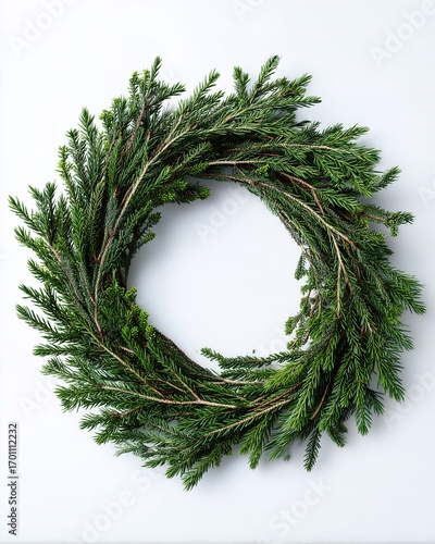 Festive everlasting greenery wreath on white background
