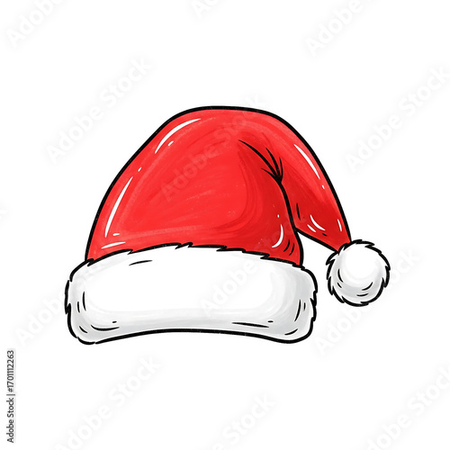 Festive Santa Hat Cartoon with a Hand-Drawn and Sketch-like Style
