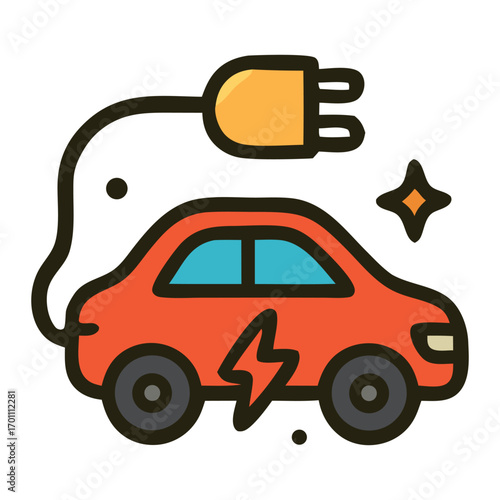 Electric vehicle a sleek modern electric car connected to a charging station, symbolizing clean energy and sustainable transportation. Perfect for illustrating future mobility, eco-friendly technology