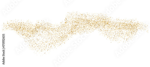 Golden dotted fluid wave line particles for premium luxury background. Abstract gold stipple flow wave, shiny liquid undulate pattern. Vector bright tinsel for holiday banner, poster, invitation